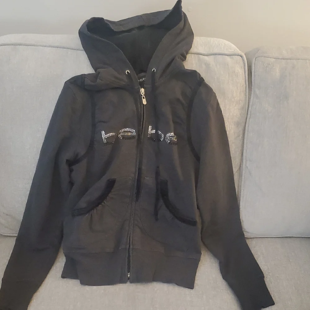 Bebe Embellished Hoodie Black And Gray Long Sleeves - Picture 1 of 9